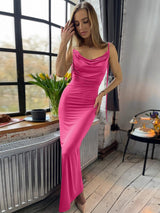 Backless Cowl Neck Sleeveless Cami Dress-Hot Pink-19