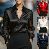Satin Sheer Lapel Blouse