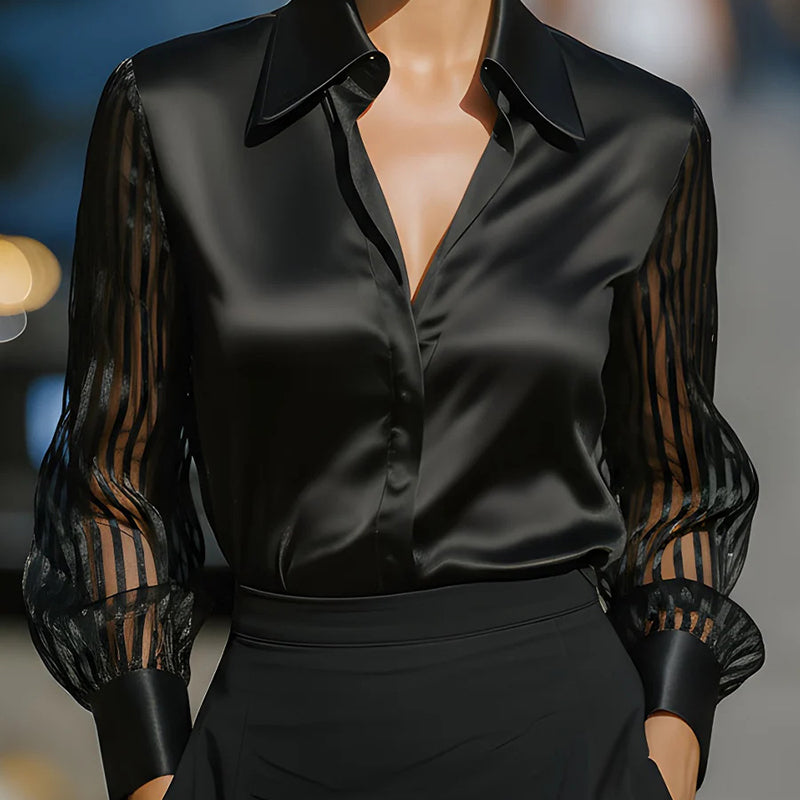 Satin Sheer Lapel Blouse