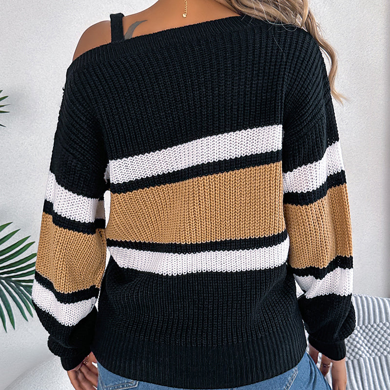 Colorblock Cold Shoulder Sweater