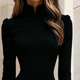 Elegant Stand Collar Mini Dress