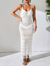 Openwork Scoop Neck Cover-Up Dress-White-9