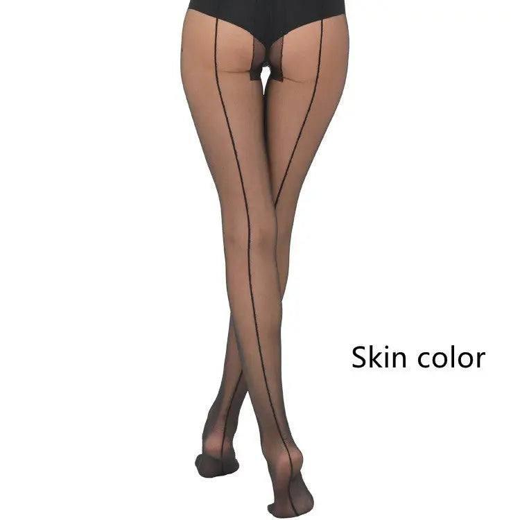 20D Back Vertical Line Personality Pantyhose Black Stockings-Skin color-5