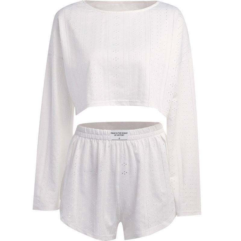 2pcs Women's Suit Long Sleeve Pullover Top And Shorts-7