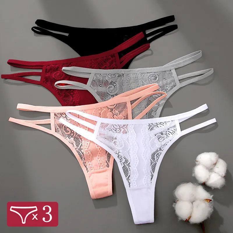 3Pcs/Set Lace Hollow Out Thongs Women Panties Low Waist-1