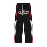 American Retro Original Letter Flocked Casual Pants-Black-2