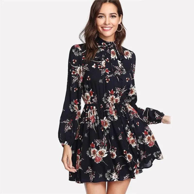 Autumn Floral Women Dresses Multicolor Elegant Long Sleeve-10