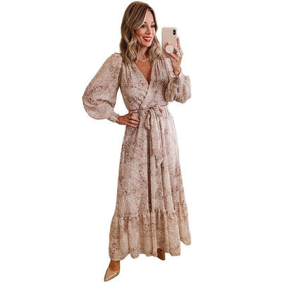 Autumn Thin Leopard Print Long Sleeve Dress Women-5