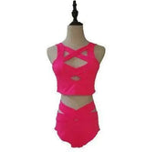 Bandage Cross Bikini High Waist Solid Color Split-Rosered-5