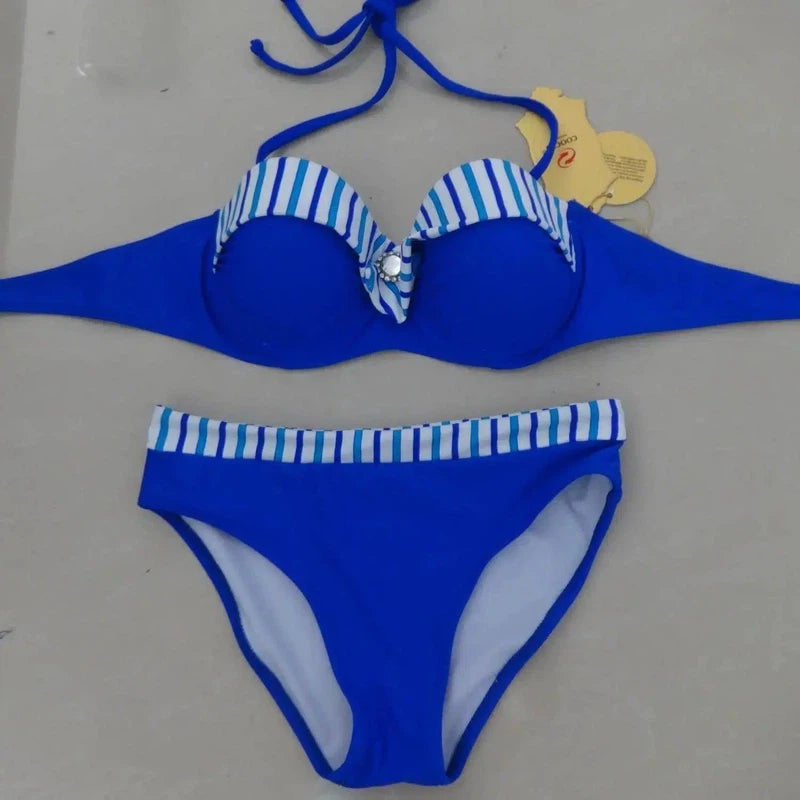 Beach Patchwork Bikinis Set Beach Women Blue Bikini-Blue-3
