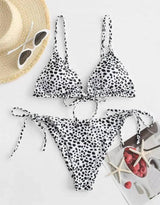 Bikini Split Swimsuit Double-Sided Leopard Snakeskin Print-White-1