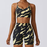 Camouflage Printing Seamless Yoga Suit Quick-drying High-Yellow And Black Bra Shorts-10