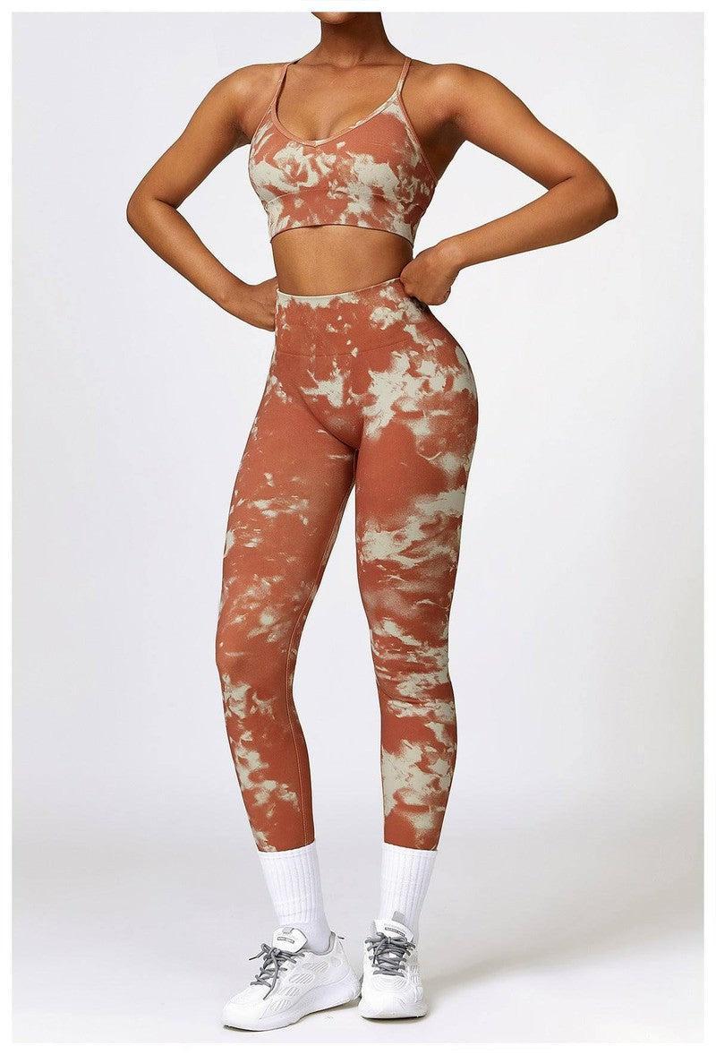 Camouflage Printing Seamless Yoga Suit Quick-drying High Waist Running Workout Clothes-Orange Bra Trousers-16