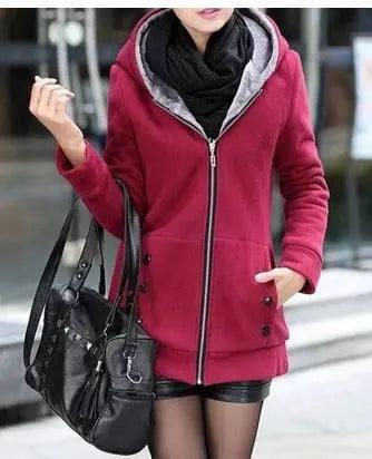 Cardigan Plush Hooded Sweater Women's Coat-WineRed-4