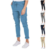 Casual Cargo Pants With Pockets Solid Color Drawstring Waist-1