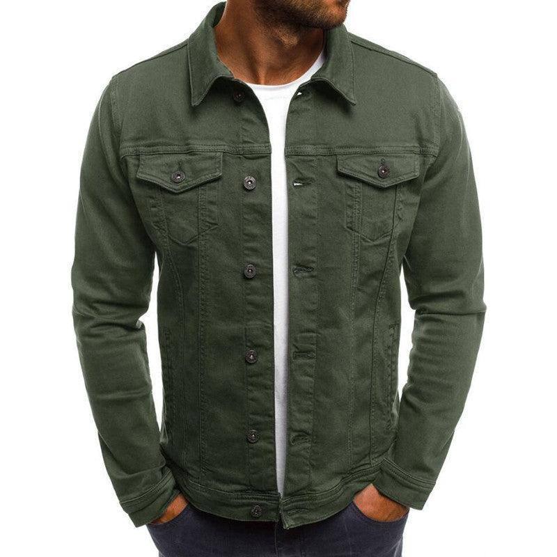 Casual Men Jacket Denim Button Shirt-Green-4