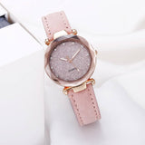 Casual Women Romantic Starry Sky Wrist Watch Leather-Pink-13