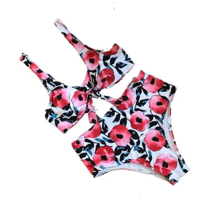 Cherry Print Bikini Push Up Front Knot Bikini Women-Red-4