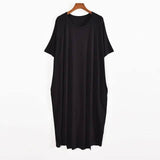 Plus Size 8XL 150kg Women Summer Modal Long Dress O Neck Short Sleeve Soft Comfortable Dresses Ladies Casual Large Home Dress-black-7