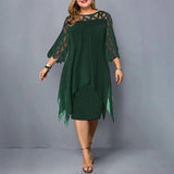 New Elegant Lace Plus Size Dresses Women Hollow Out Oversize Dress Loose Casual Vestidos De Fiesta Midi Robes Femme-4