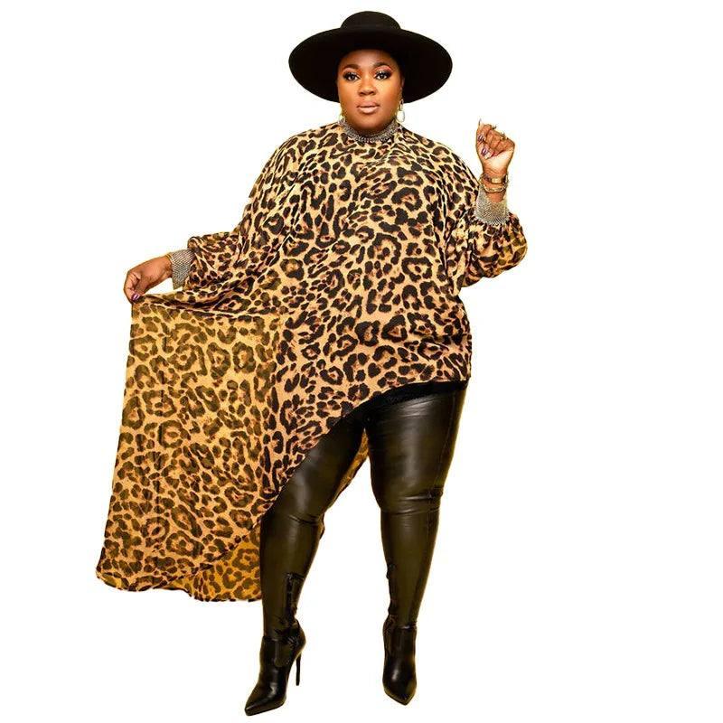 Plus Size Tops L-4xl Wholesale Long Sleeve Shirts for Women Camouflage Loose Casual Irregular Hem Polyester Blouses Dropshipping-leopard-8