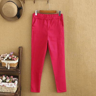 Plus Size Commuter Nine-point Pants Female White Pants Female Professional Straight Slim Was Thin And Breathable Stretch C-Fuchsia-11