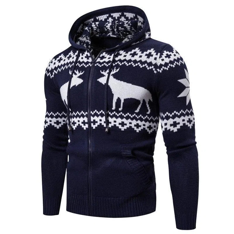 Christmas elk hooded sweater-Navy Blue-5