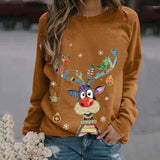 Christmas Pattern Printing Long Sleeve Crew Neck Sweater-Khaki-3