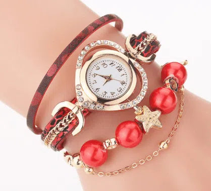 Circle Ladies Pearl Bracelet Watch Fashion Love Diamond Digital Ladies Watch-4