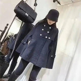 Coat Cloak Women Loose Fashion Double Breasted-Black-4