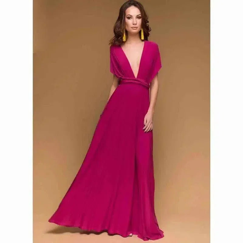 Convertible Wrap Maxi Dress - Sexy Red Boho Party Wear-5