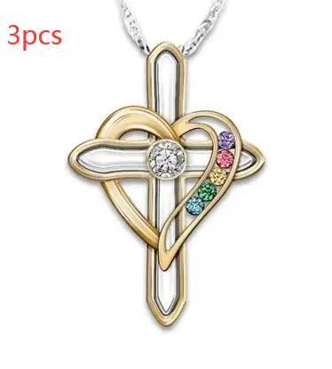 Cross Love Colorful Imitatio Gemstone Pendant Alloy Clavicle-Crosslove-7