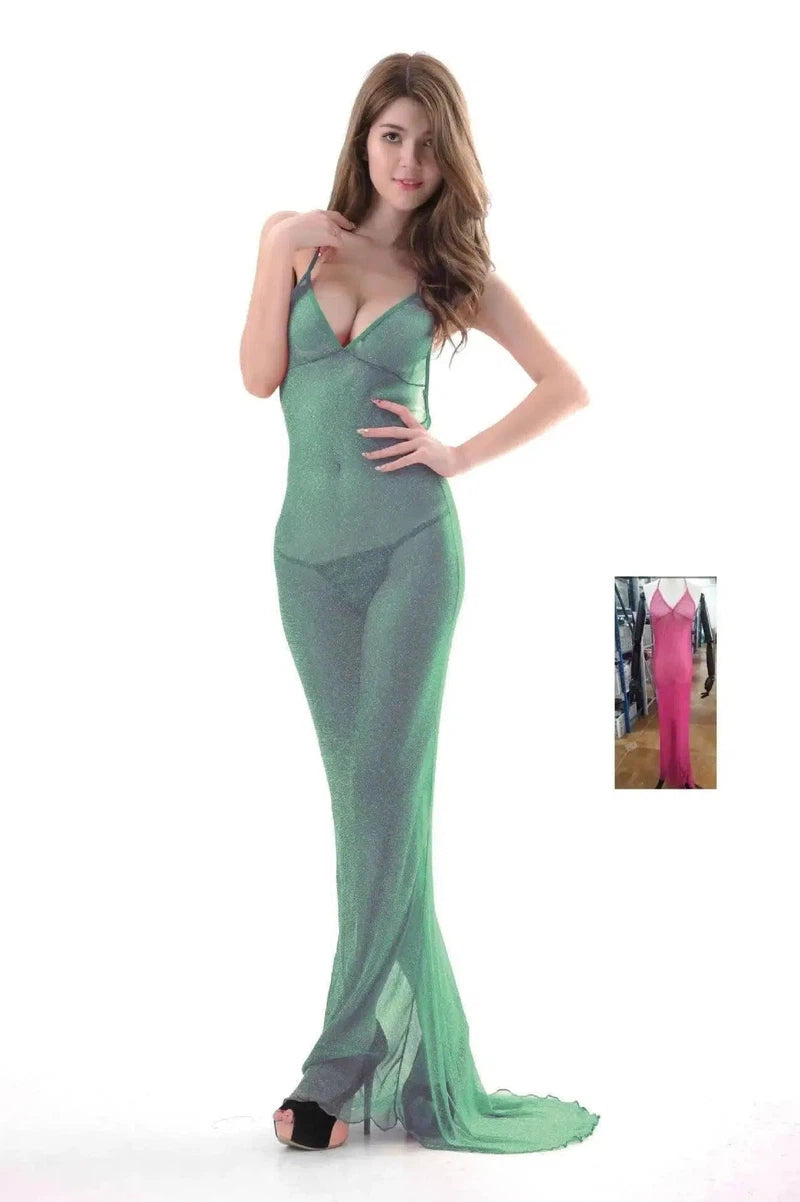 Tulle Backless Evening Gown-Green-9