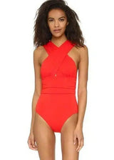 Deep V Plus Fat Plus Swimsuit One-piece Swim Bikini-Red-3