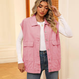 Denim Vest With Big Pockets Fashion Sleeveless Outwear Vest-9