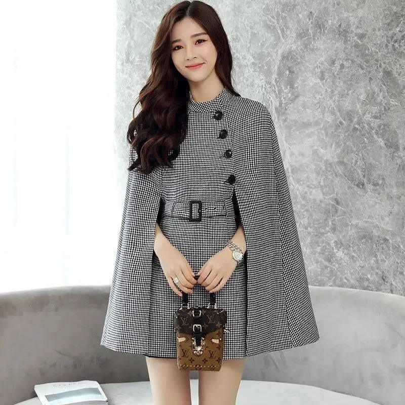 Design Wool Cape Lace-up Collar Coat-1