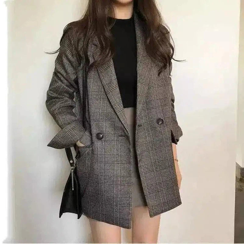 Womens Plaid Blazer Jacket-1