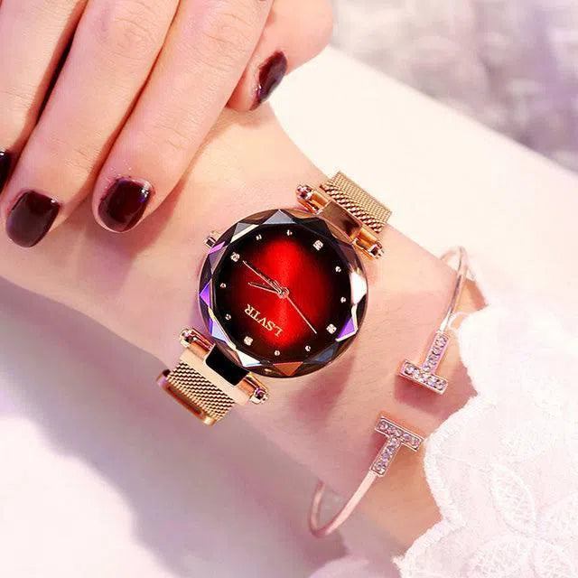 Rose Gold Women Watches Fashion Diamond Ladies Starry Sky Magnet Watch Waterproof Female Wristwatch-7