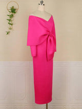 Elegant Plus-Size Pink Bow Dress for Special Occasions-3