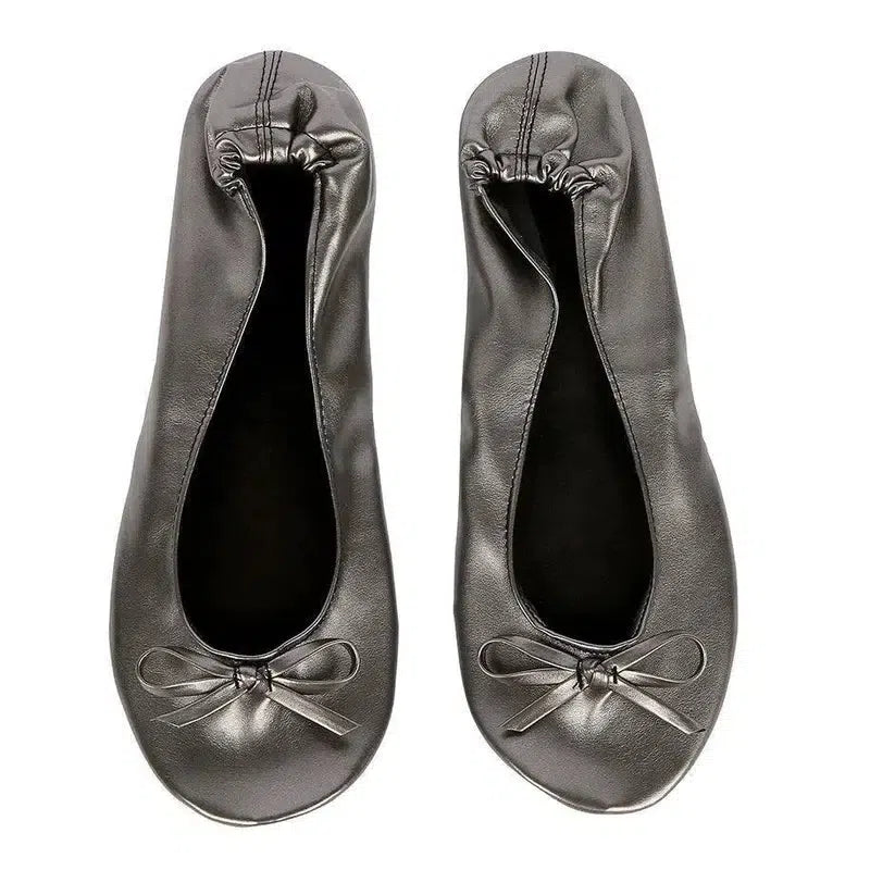 Women Shoes Flats Portable Fold Up Ballerina-Pewter-13