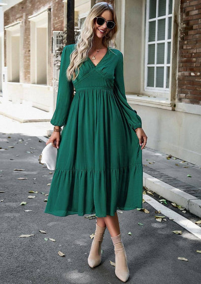 Elegant Solid Color And V-neck Long Dress-9