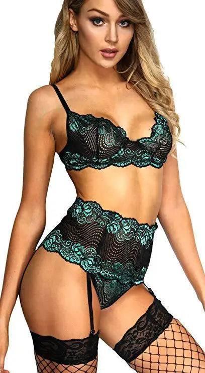 Erotic Lingerie Erotic Pajamas Three-point Abdominal-Green-2