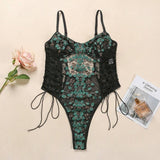 Lingerie Lace Flower Embroidery Lace-Up-Green-4