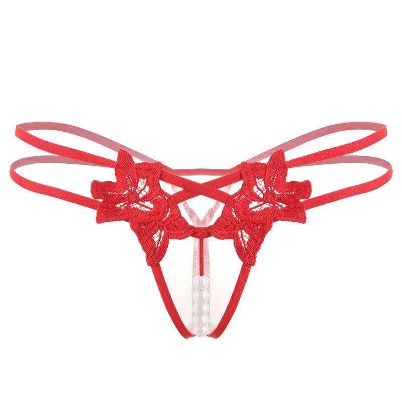 Erotic Lingerie Sexy Embroidered Women's Thong-Red-5