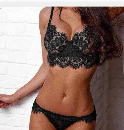 Erotic Lingerie Sexy Mesh Lace Lingerie Set-Black-2