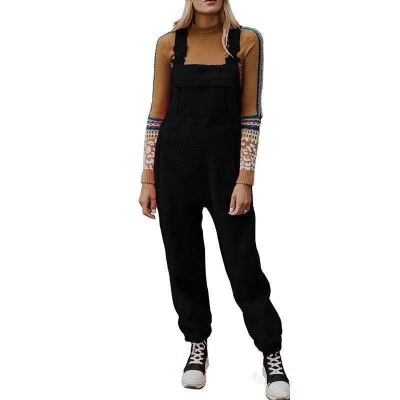 European And American Fashion Casual Closing Skinny Pants Fleece Autumn And Winter Suspenders Pants-S-7