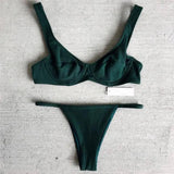 European and American sexy underwire solid color bikini-Green-5