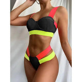 European And American Stitching Multicolor Split Swimsuit-1