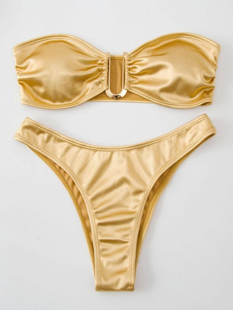 European And American New Swimsuit U-shaped V Iron Swimsuit Ladies-Gold-11