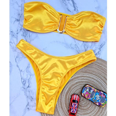 European And American New Swimsuit U-shaped V Iron Swimsuit Ladies-Yellow-2